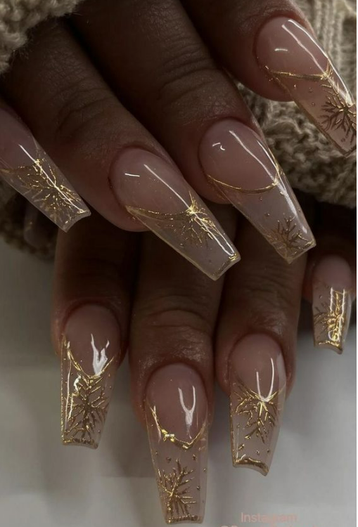 Gold snowflake Acylic Nails